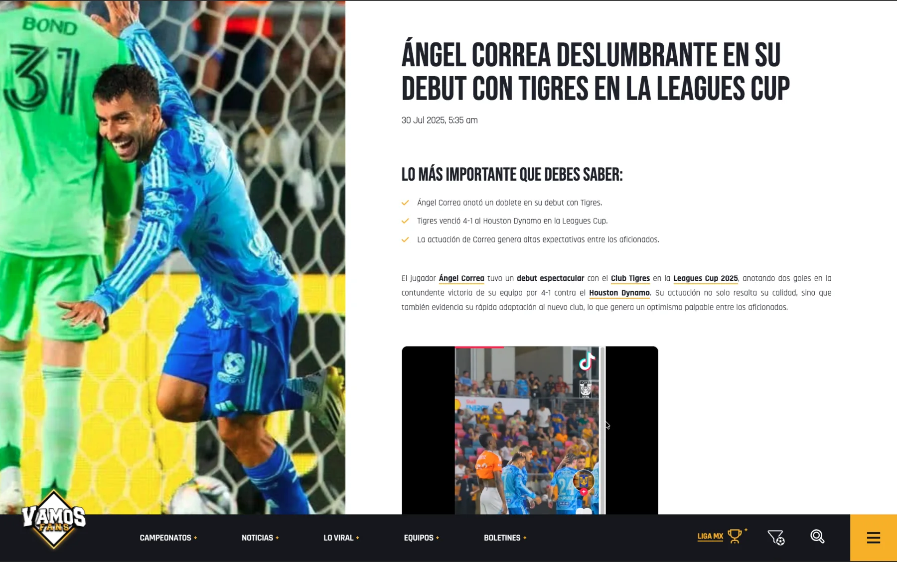 An AI-written story: Ángel Correa's Tigres debut