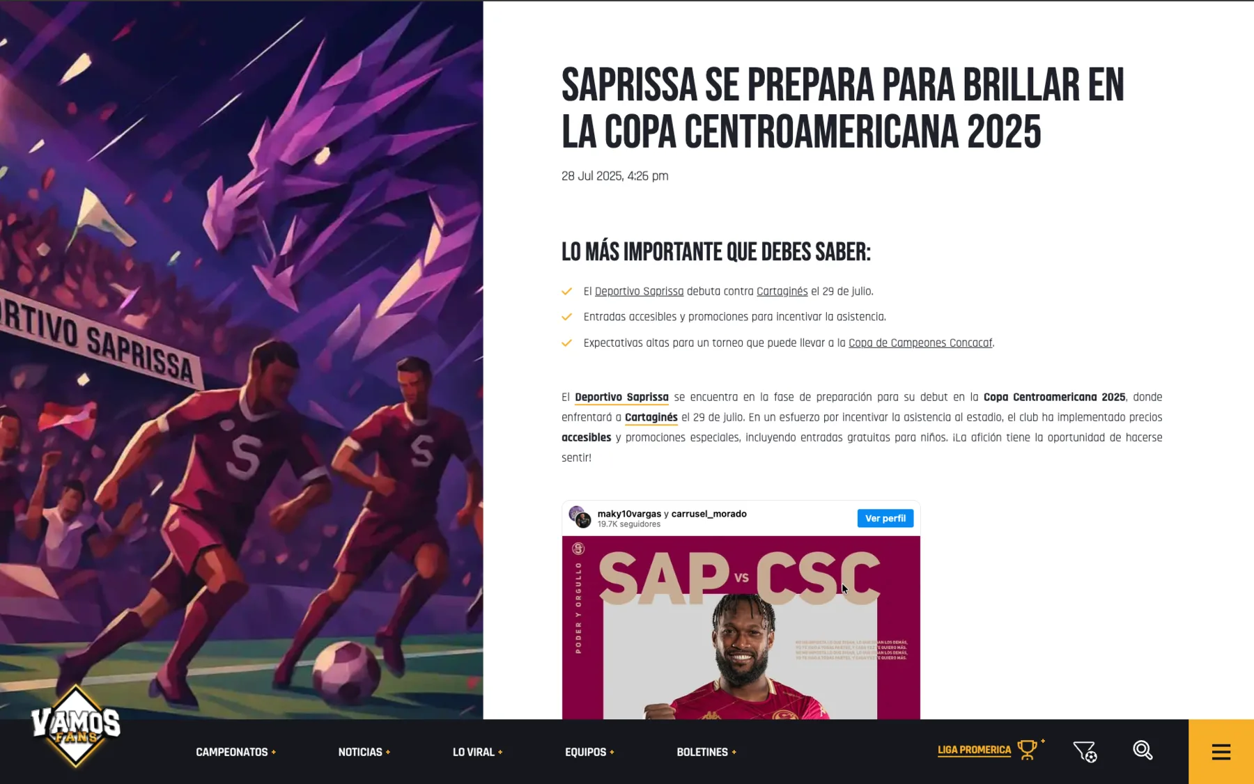 An AI-written story: Saprissa in the Copa Centroamericana